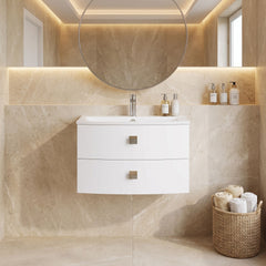 [BFAR101] Gentleshaw Contemporary 2 Drawer Wall Hung Vanity Unit with Curved Basin, 700mm - Choice of Colour
