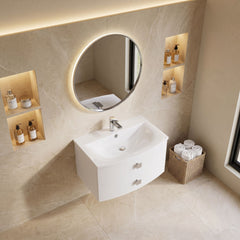[BFAR101] Gentleshaw Contemporary 2 Drawer Wall Hung Vanity Unit with Curved Basin, 700mm - Choice of Colour