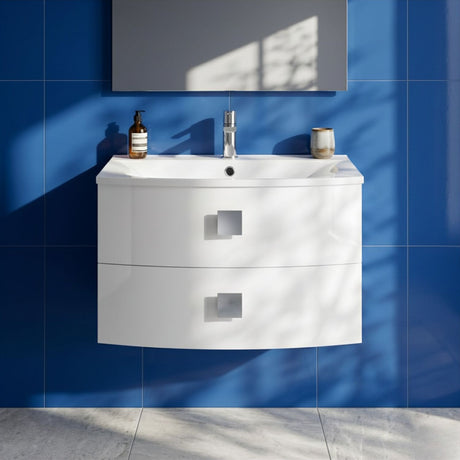 [BFAR101] Gentleshaw Contemporary 2 Drawer Wall Hung Vanity Unit with Curved Basin, 700mm - Choice of Colour - Silo