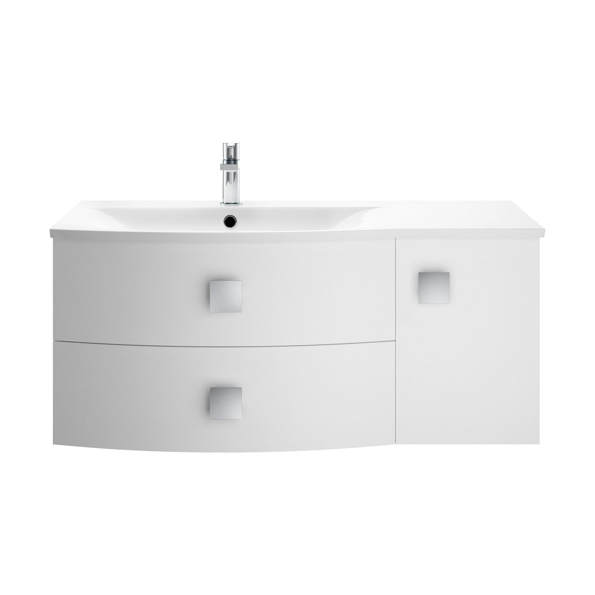 [BFAR102L] Gentleshaw Contemporary 1 Door 2 Drawer Left-Hand Wall Hung Vanity Unit with Curved Basin, Moon White, 1000mm - Cutout