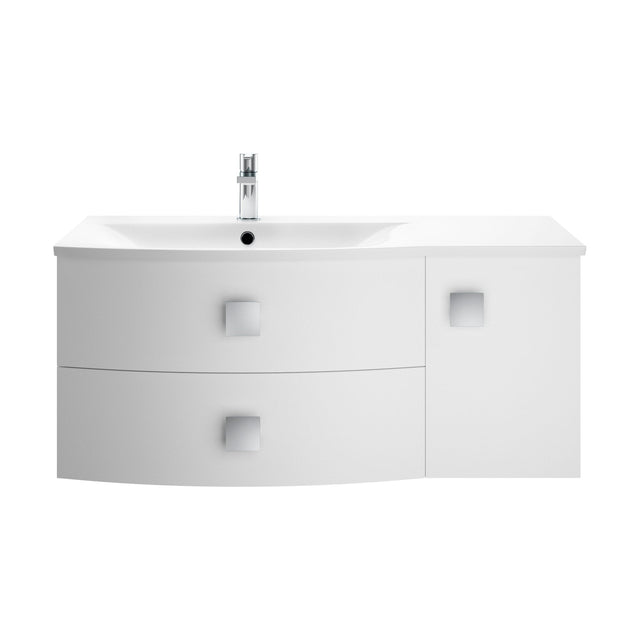 [BFAR102L] Gentleshaw Contemporary 1 Door 2 Drawer Left-Hand Wall Hung Vanity Unit with Curved Basin, Moon White, 1000mm - Cutout