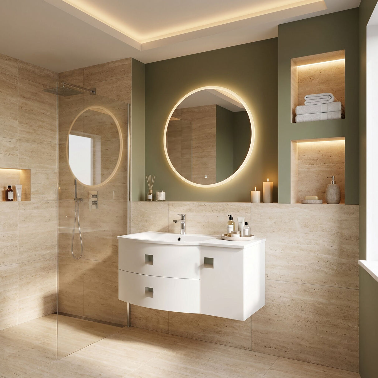[BFAR102L] Gentleshaw Contemporary 1 Door 2 Drawer Wall Hung Vanity Unit with Curved Basin, 1000mm - Choice of Orientation and Colour