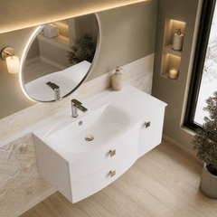 [BFAR102L] Gentleshaw Contemporary 1 Door 2 Drawer Wall Hung Vanity Unit with Curved Basin, 1000mm - Choice of Orientation and Colour