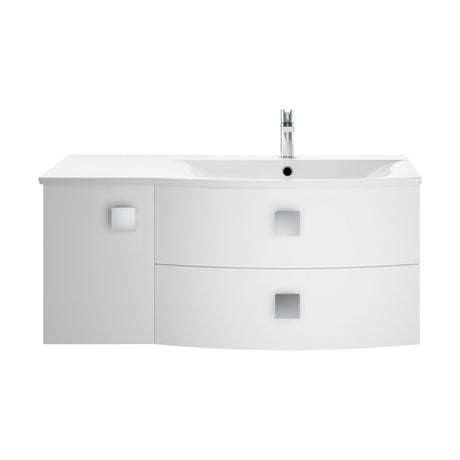[BFAR102R] Gentleshaw Contemporary 1 Door 2 Drawer Right-Hand Wall Hung Vanity Unit with Curved Basin, Moon White, 1000mm - Cutout