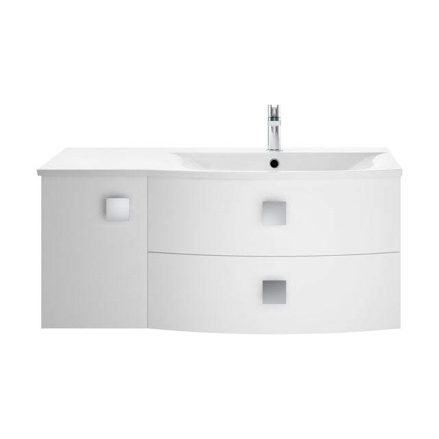 [BFAR102R] Gentleshaw Contemporary 1 Door 2 Drawer Right-Hand Wall Hung Vanity Unit with Curved Basin, Moon White, 1000mm - Cutout