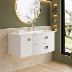 [BFAR102R] Gentleshaw Contemporary 1 Door 2 Drawer Wall Hung Vanity Unit with Curved Basin, 1000mm - Choice of Orientation and Colour