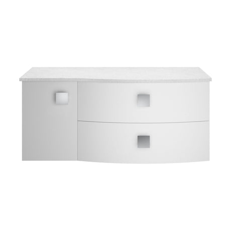 [BFAR103R] Gentleshaw Contemporary 2 Drawer Right-Hand Wall Hung Vanity Unit with White Marble Worktop, Moon White, 1000mm - Cutout