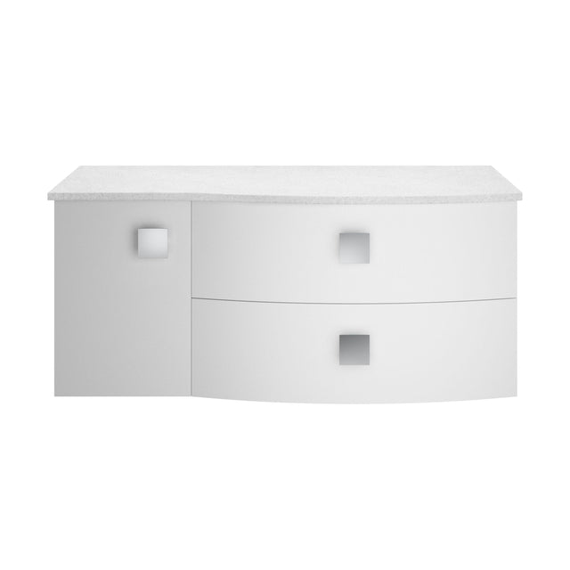 [BFAR103R] Gentleshaw Contemporary 2 Drawer Right-Hand Wall Hung Vanity Unit with White Marble Worktop, Moon White, 1000mm - Cutout