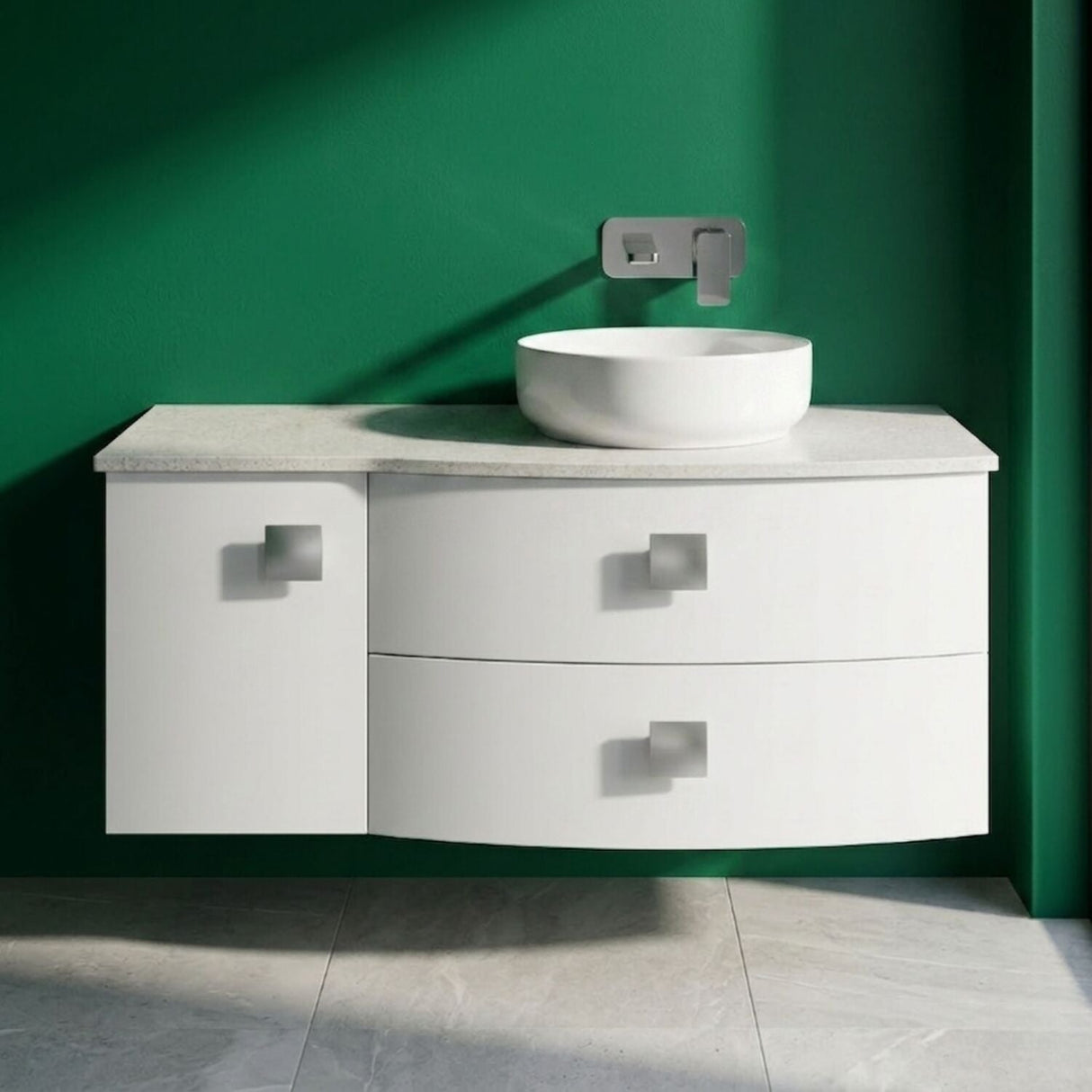 [BFAR103R] Gentleshaw Contemporary Wall Hung Vanity Unit with White Marble Worktop, 1000mm - Choice of Orientation and Colour - Silo