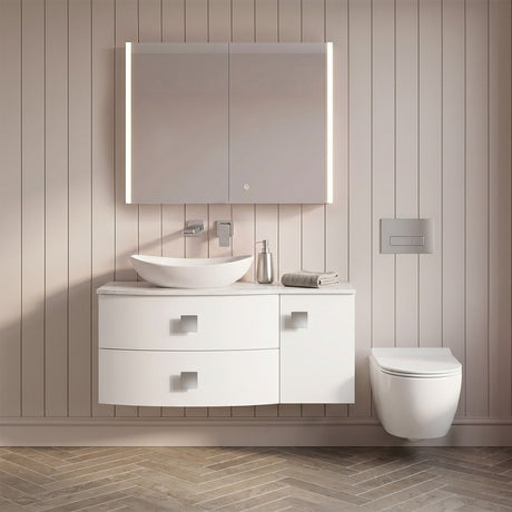 [BFAR105L] Gentleshaw Contemporary Wall Hung Vanity Unit with Grey Marble Worktop, 1000mm - Choice of Orientation and Colour - Silo