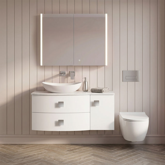 [BFAR105L] Gentleshaw Contemporary Wall Hung Vanity Unit with Grey Marble Worktop, 1000mm - Choice of Orientation and Colour - Silo