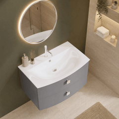 [BFAR201] Gentleshaw Contemporary 2 Drawer Wall Hung Vanity Unit with Curved Basin, 700mm - Choice of Colour