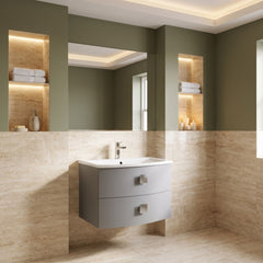 [BFAR201] Gentleshaw Contemporary 2 Drawer Wall Hung Vanity Unit with Curved Basin, 700mm - Choice of Colour