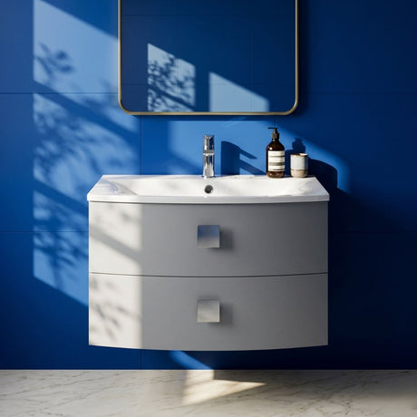 [BFAR201] Gentleshaw Contemporary 2 Drawer Wall Hung Vanity Unit with Curved Basin, 700mm - Choice of Colour - Silo