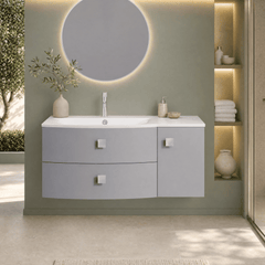 [BFAR202L] Gentleshaw Contemporary 1 Door 2 Drawer Wall Hung Vanity Unit with Curved Basin, 1000mm - Choice of Orientation and Colour