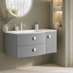 [BFAR202L] Gentleshaw Contemporary 1 Door 2 Drawer Wall Hung Vanity Unit with Curved Basin, 1000mm - Choice of Orientation and Colour