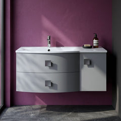 [BFAR202L] Gentleshaw Contemporary 1 Door 2 Drawer Wall Hung Vanity Unit with Curved Basin, 1000mm - Choice of Orientation and Colour - Silo