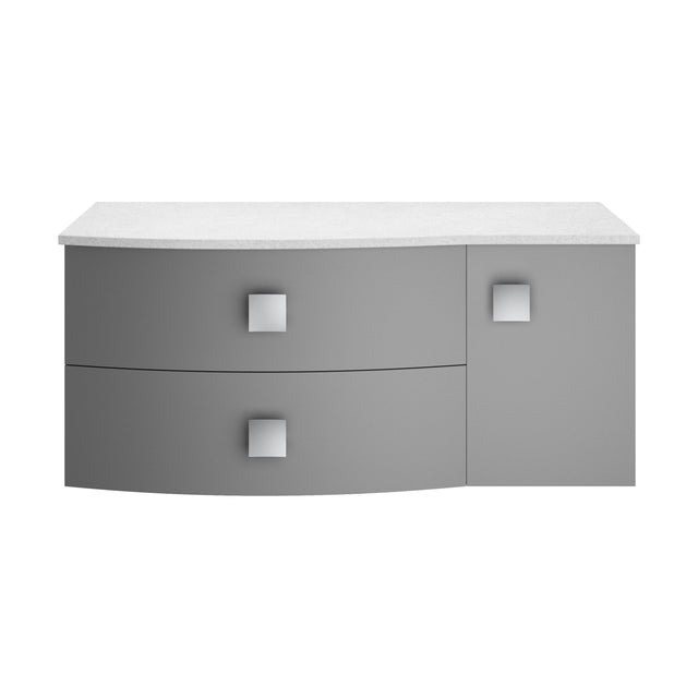 [BFAR203L] Gentleshaw Contemporary 2 Drawer Left-Hand Wall Hung Vanity Unit with White Marble Worktop, Dove Grey, 1012mm - Cutout