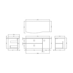 [BFAR203L] Gentleshaw Contemporary Wall Hung Vanity Unit with White Marble Worktop, 1000mm - Choice of Orientation and Colour - Technical Drawing