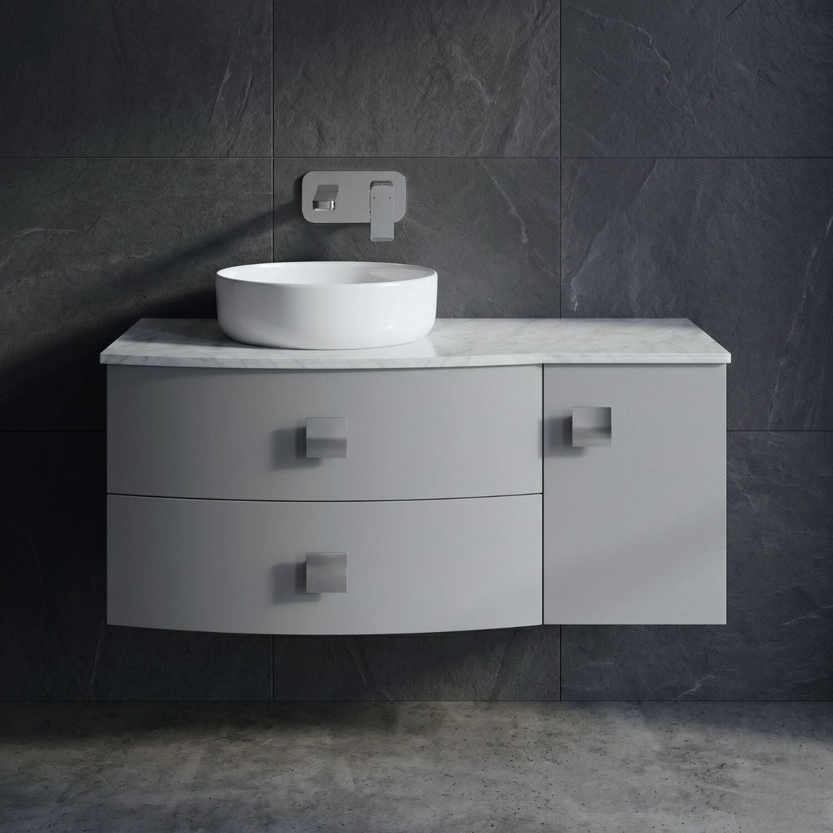 [BFAR205L] Gentleshaw Contemporary Wall Hung Vanity Unit with Grey Marble Worktop, 1000mm - Choice of Orientation and Colour - Silo