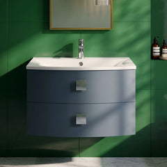 [BFAR301] Gentleshaw Contemporary 2 Drawer Wall Hung Vanity Unit with Curved Basin, 700mm - Choice of Colour - Silo