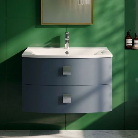 [BFAR301] Gentleshaw Contemporary 2 Drawer Wall Hung Vanity Unit with Curved Basin, 700mm - Choice of Colour - Silo