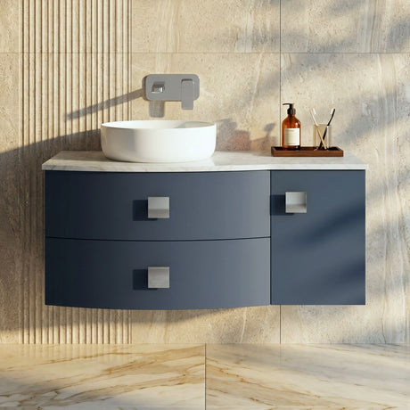 [BFAR305L] Gentleshaw Contemporary Wall Hung Vanity Unit with Grey Marble Worktop, 1000mm - Choice of Orientation and Colour - Silo