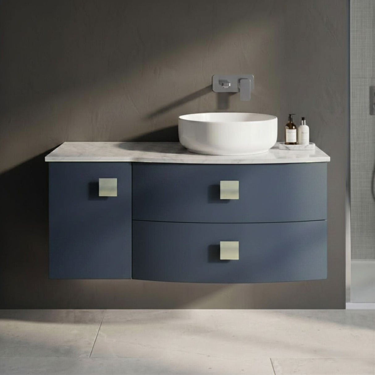 [BFAR305R] Gentleshaw Contemporary Wall Hung Vanity Unit with Grey Marble Worktop, 1000mm - Choice of Orientation and Colour - Silo