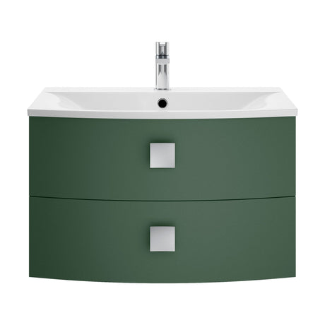 [BFAR801] Gentleshaw Contemporary 2 Drawer Wall Hung Vanity Unit with Curved Basin, Hunter Green, 700mm - Cutout