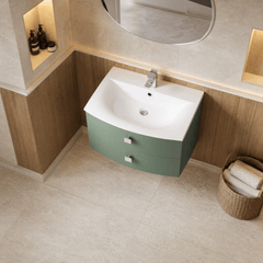 [BFAR801] Gentleshaw Contemporary 2 Drawer Wall Hung Vanity Unit with Curved Basin, 700mm - Choice of Colour