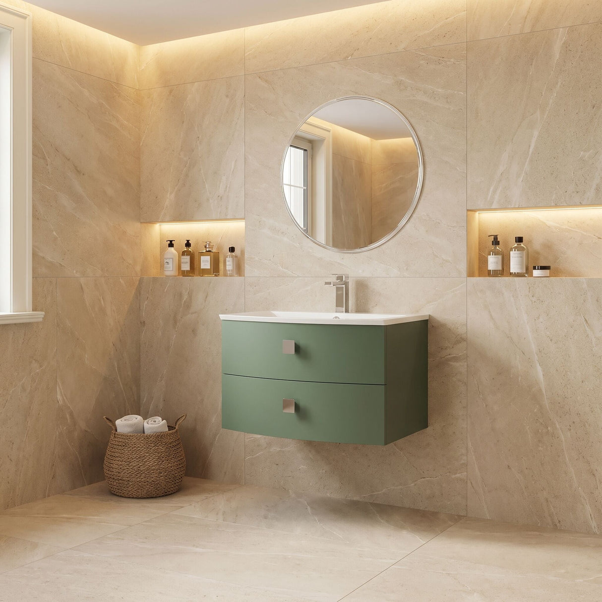 [BFAR801] Gentleshaw Contemporary 2 Drawer Wall Hung Vanity Unit with Curved Basin, 700mm - Choice of Colour