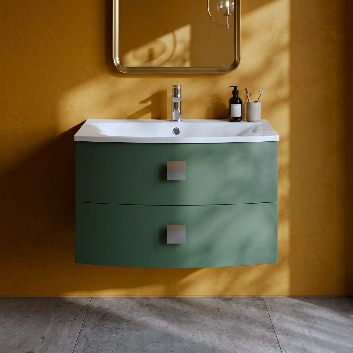 [BFAR801] Gentleshaw Contemporary 2 Drawer Wall Hung Vanity Unit with Curved Basin, 700mm - Choice of Colour - Silo