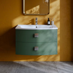 [BFAR801] Gentleshaw Contemporary 2 Drawer Wall Hung Vanity Unit with Curved Basin, 700mm - Choice of Colour - Silo