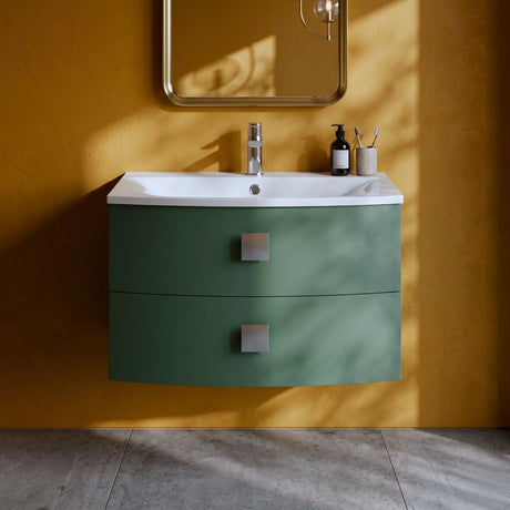 [BFAR801] Gentleshaw Contemporary 2 Drawer Wall Hung Vanity Unit with Curved Basin, 700mm - Choice of Colour - Silo