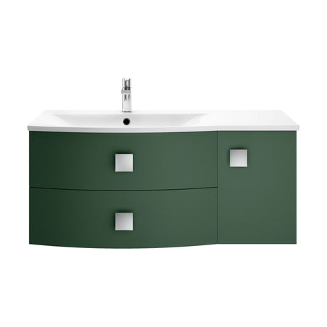 [BFAR802L] Gentleshaw Contemporary 1 Door 2 Drawer Left-Hand Wall Hung Vanity Unit with Curved Basin, Hunter Green, 1000mm - Cutout