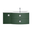[BFAR802R] Gentleshaw Contemporary 1 Door 2 Drawer Right-Hand Wall Hung Vanity Unit with Curved Basin, Hunter Green, 1000mm - Cutout