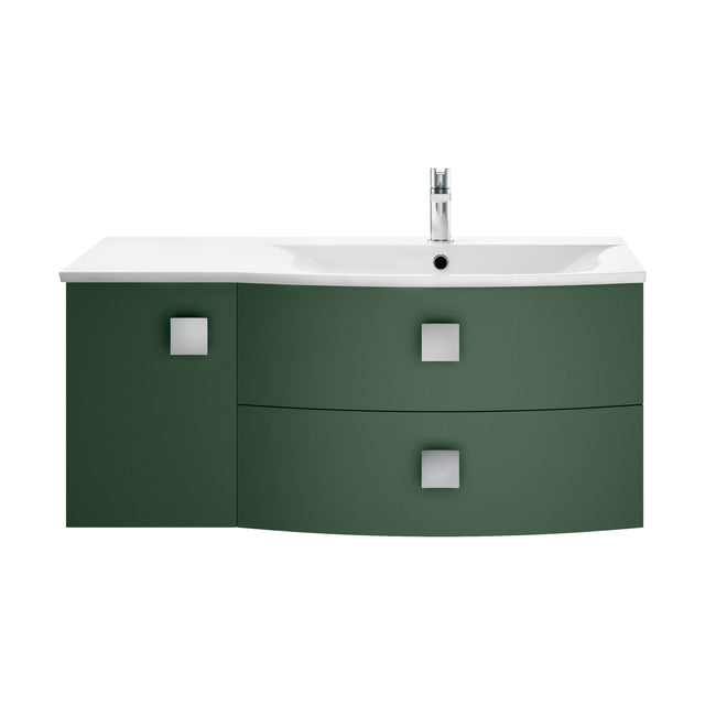[BFAR802R] Gentleshaw Contemporary 1 Door 2 Drawer Right-Hand Wall Hung Vanity Unit with Curved Basin, Hunter Green, 1000mm - Cutout