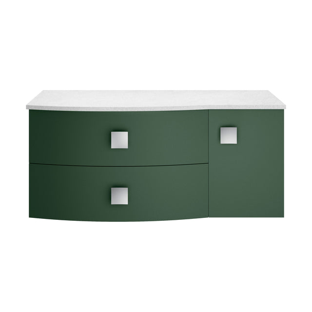 [BFAR803L] Gentleshaw Contemporary Left-Hand Wall Hung Vanity Unit with Marble Worktop, Hunter Green, 1000mm - Cutout