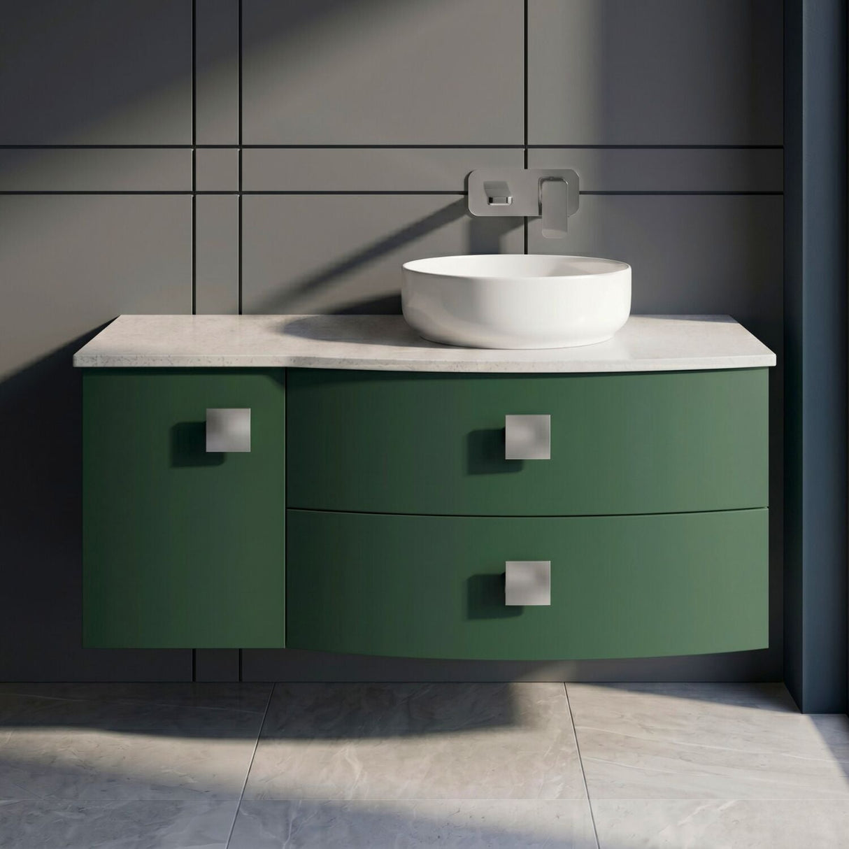 [BFAR803R] Gentleshaw Contemporary Wall Hung Vanity Unit with White Marble Worktop, 1000mm - Choice of Orientation and Colour - Silo