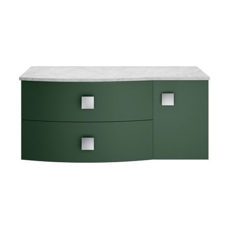 [BFAR805L] Gentleshaw Contemporary 1 Drawer Left-Hand Wall Hung Vanity Unit with Marble Worktop, Hunter Green, 1000mm - Cutout