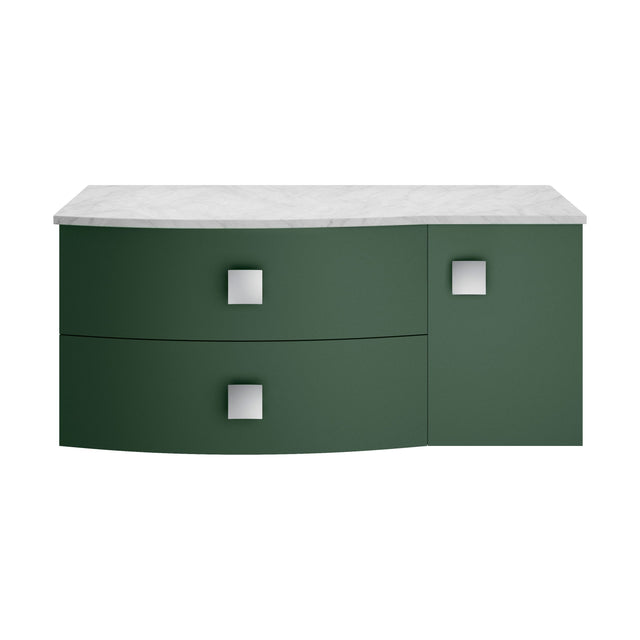 [BFAR805L] Gentleshaw Contemporary 1 Drawer Left-Hand Wall Hung Vanity Unit with Marble Worktop, Hunter Green, 1000mm - Cutout