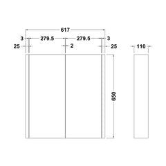 [BFBI113] 600mm Mirror Cabinet GLWHITE - Technical Drawing