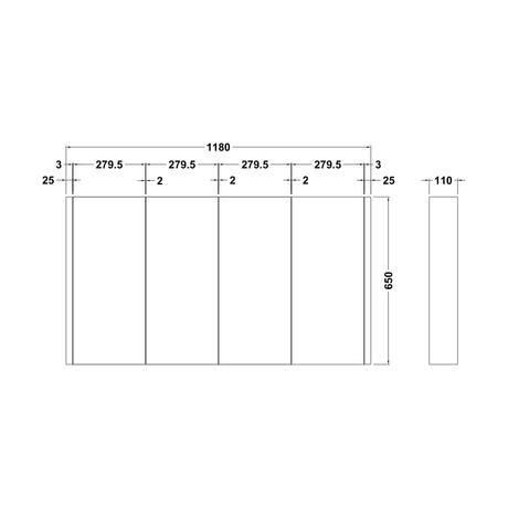 [BFBI118] 1200mm Mirror Cabinet GLWHITE - Technical Drawing
