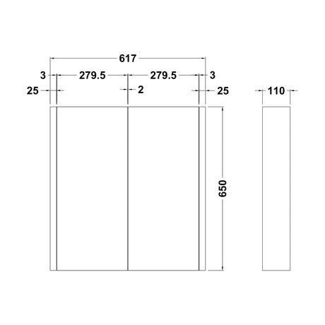 [BFBI913] Bianca Wall Hung 2 Door Mirror Cabinet with Soft Close Doors, 600mm, Gloss Grey - Premium Storage by Balterley - Technical Drawing
