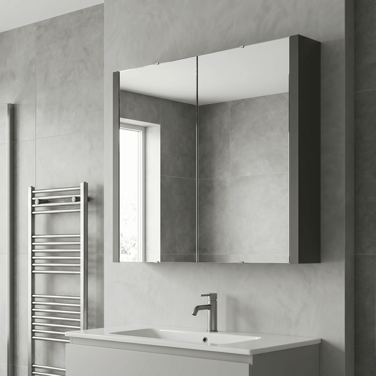 [BFBI913] Bianca Wall Hung 2 Door Mirror Cabinet with Soft Close Doors, 600mm, Gloss Grey - Premium Storage by Balterley - Lifestyle 3