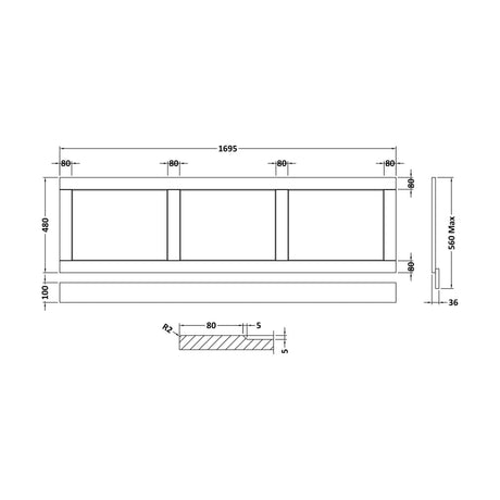 [BFBP405] 1700mm Front Panel WGSAND - Technical Drawing