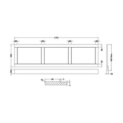 [BFBY207P] Textured Woodgrain Bath Front Panel, Choice of Size and Colour - Technical Drawing
