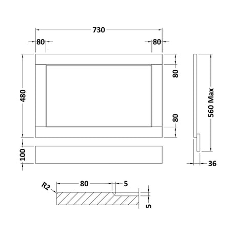 [BFBY212P] 750mm Bath End Panel WGGREY - Technical Drawing
