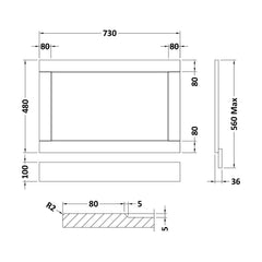 [BFBY312P] Textured Woodgrain Bath End Panel, Choice of Size and Colour - Technical Drawing