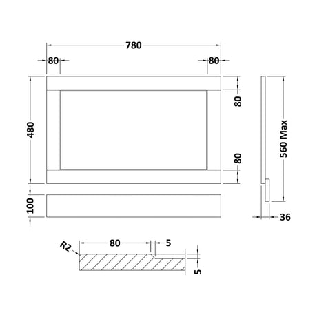 [BFBY313P] 800mm End Panel WGBLUE - Technical Drawing